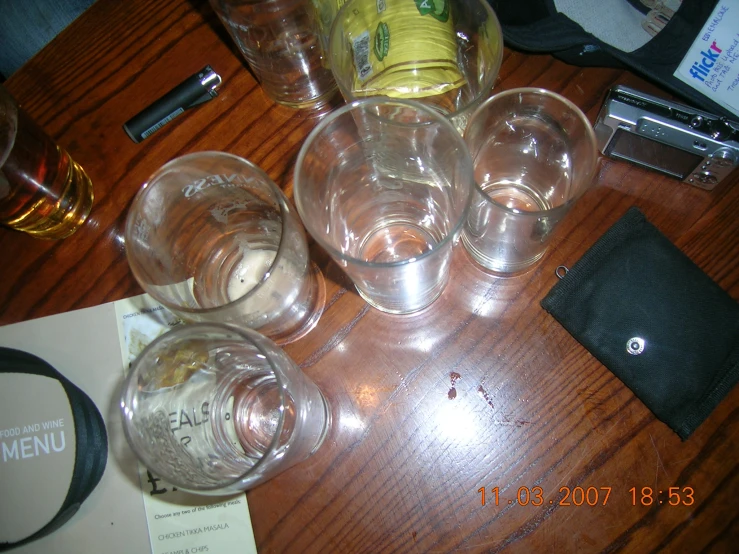 some wine glasses and other items on the table