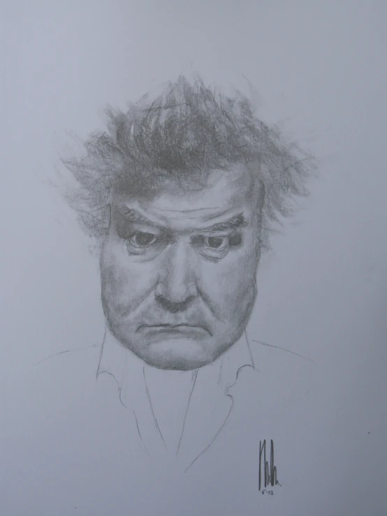 drawing of man with messy hair on white paper