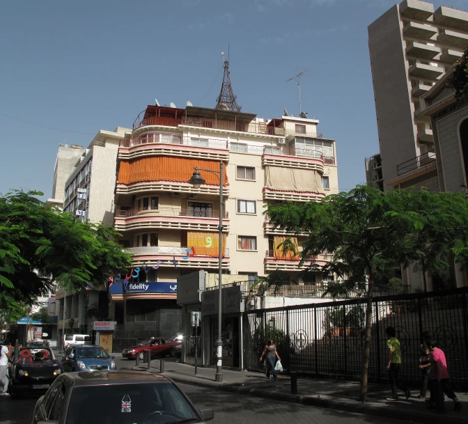 a building with a large balconi in front of it