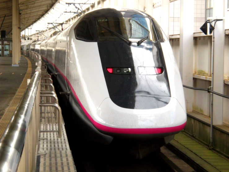 a sleek train makes its way down the track