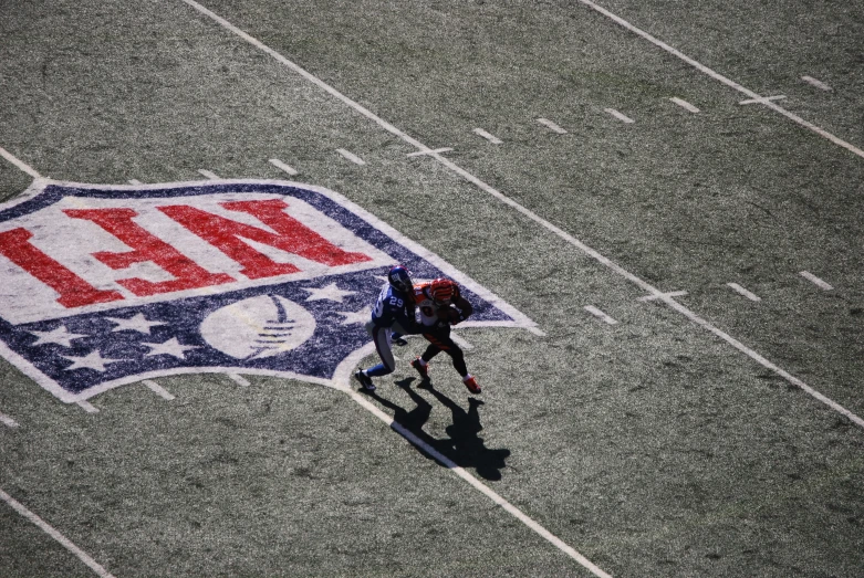 a person on a football field with a logo painted on it