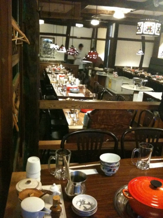 a table set up in a restaurant for a meal