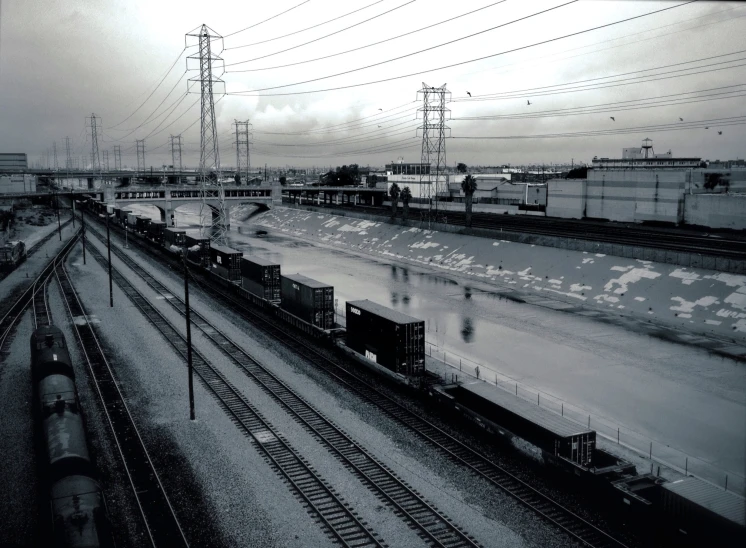 this is a view from a train looking down at a river