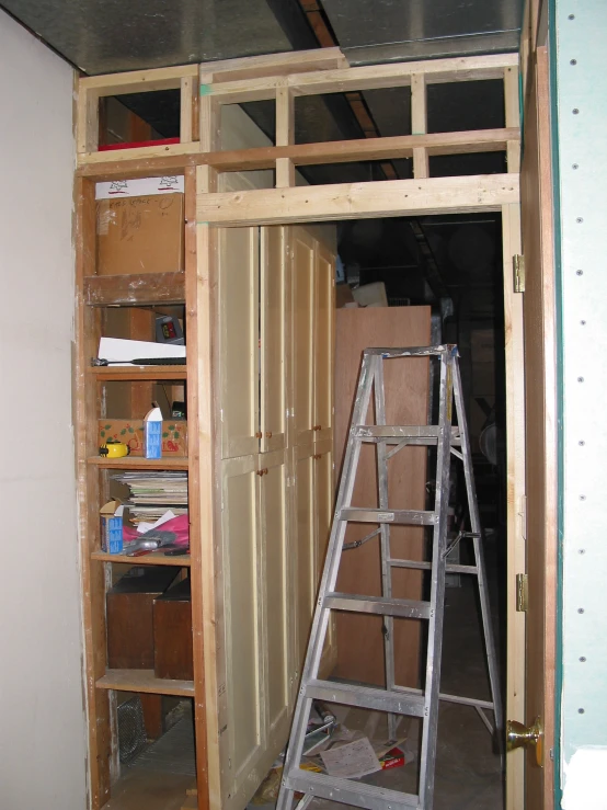 ladders that are being used for storage in the closet