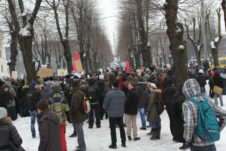 the crowd is on the street gathering to protest