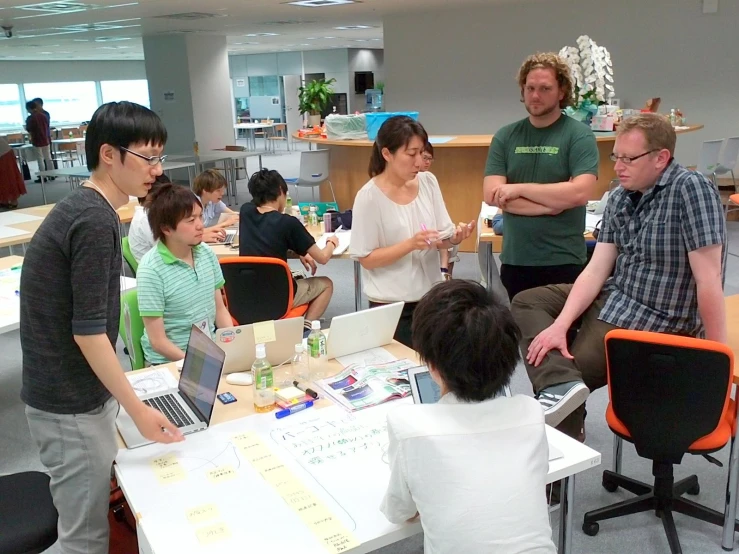 there are several people gathered at a table