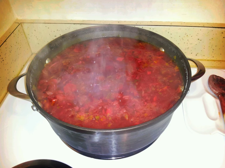 a pot on the stove filled with food