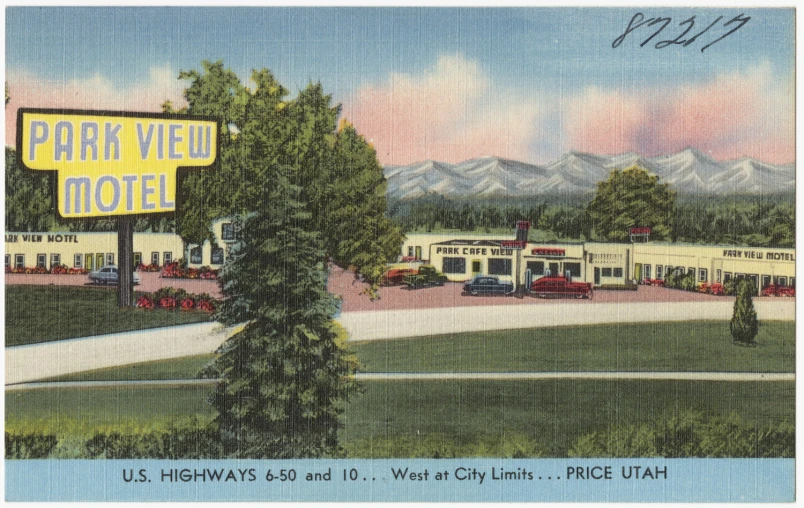 a postcard from the 1940s of a motel