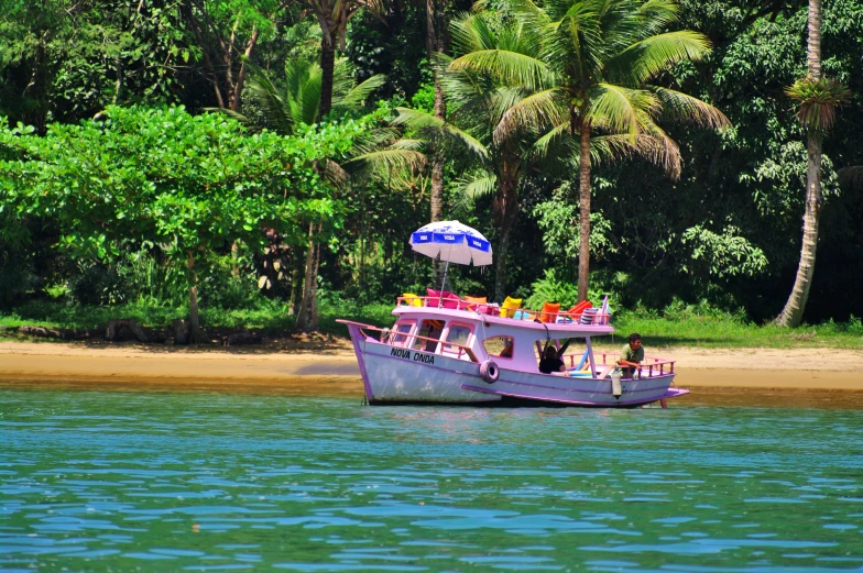 a boat that is on some water near a beach