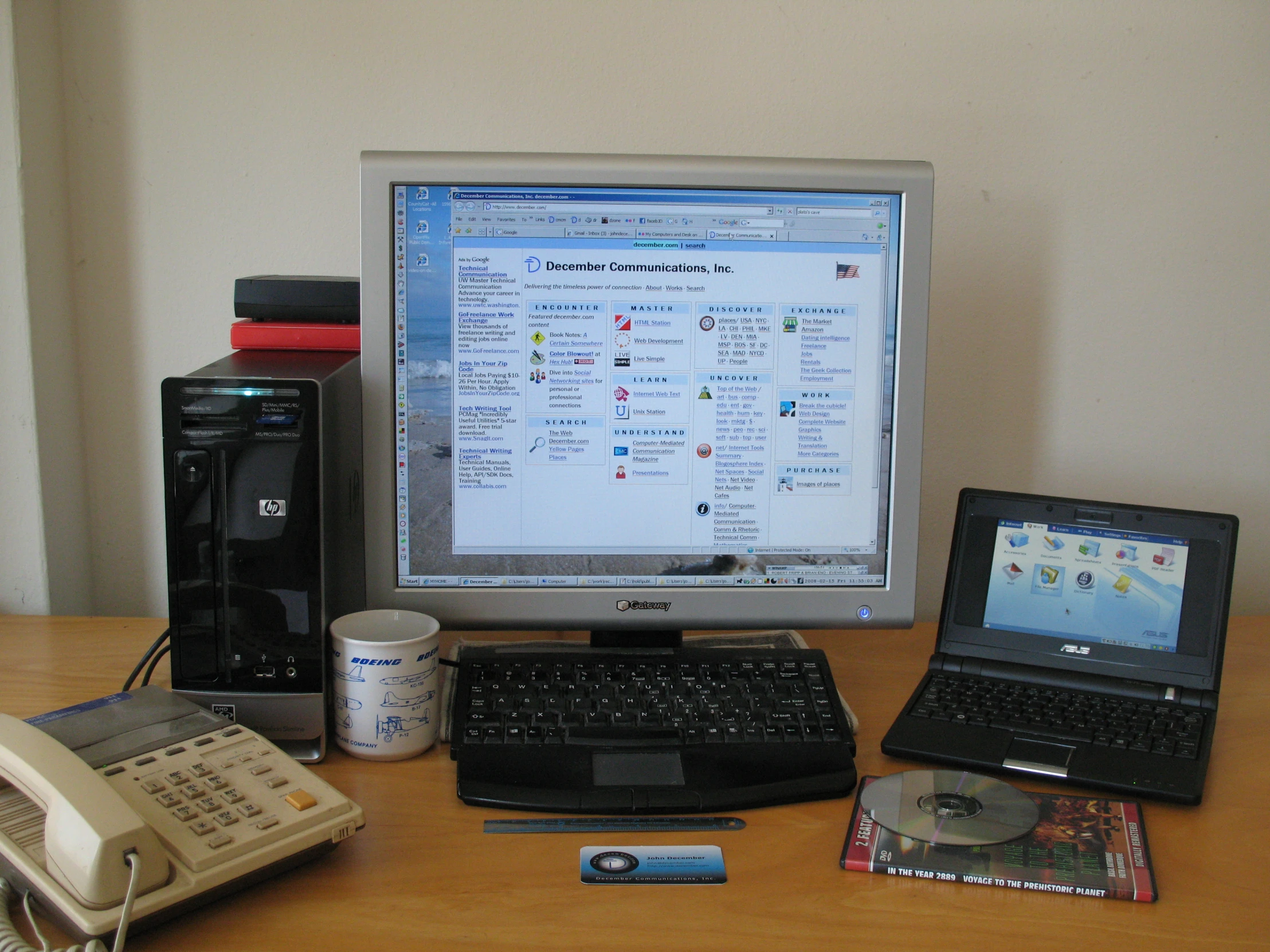 laptop and desktop computer with other electronic items