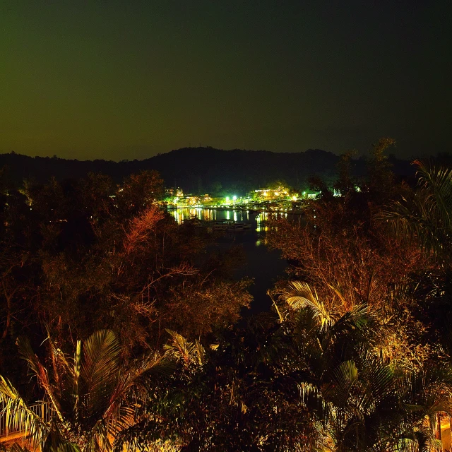 an aerial view of a city at night