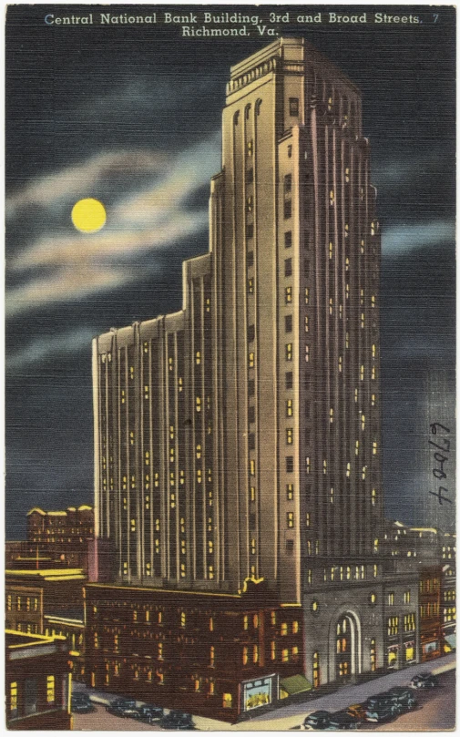 an illustration of a building lit up at night