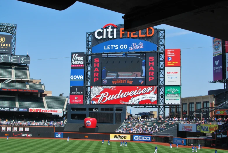 the stadium is set up as it hosts a baseball game