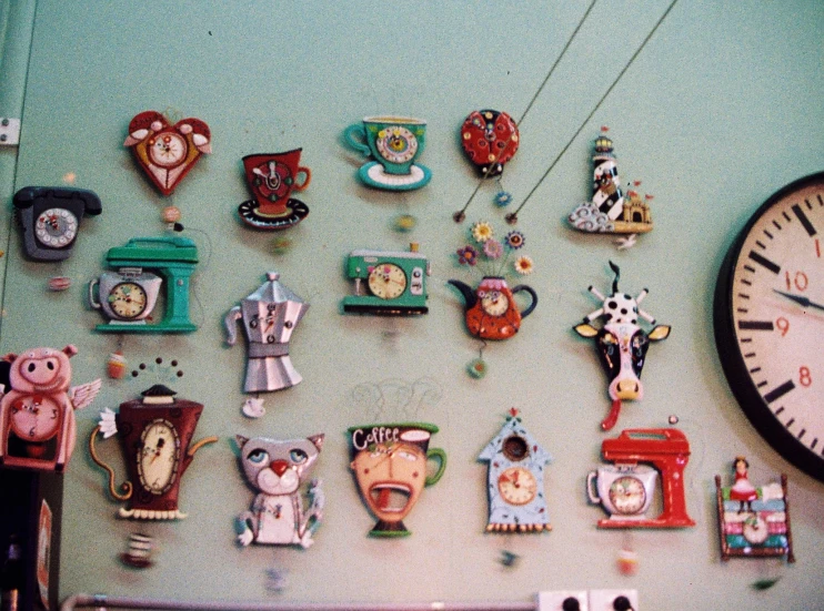 the walls are decorated with many toys and pictures