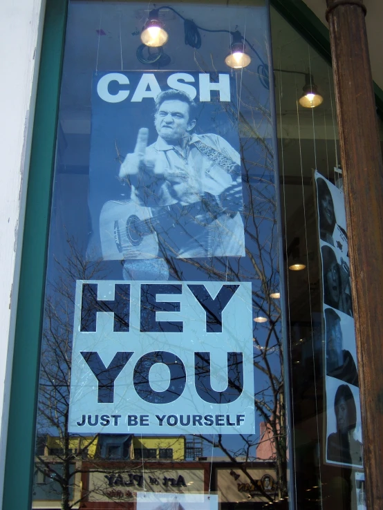 a poster advertises a music business