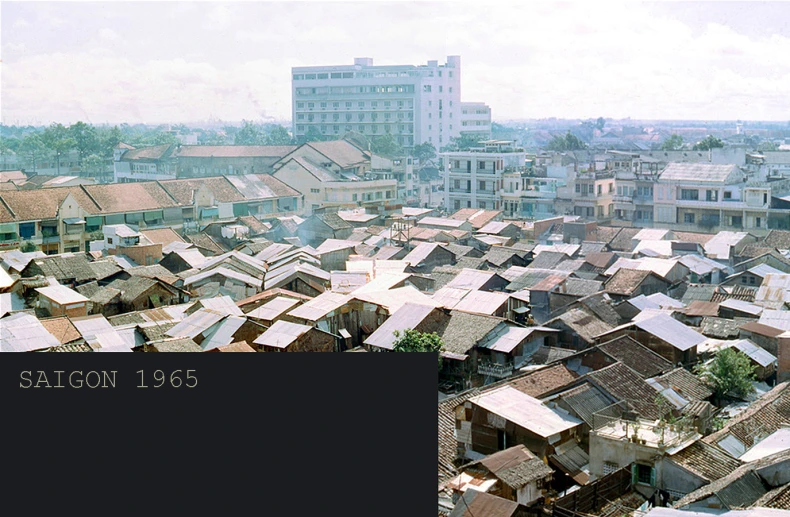 a view of some old brown buildings and some trees