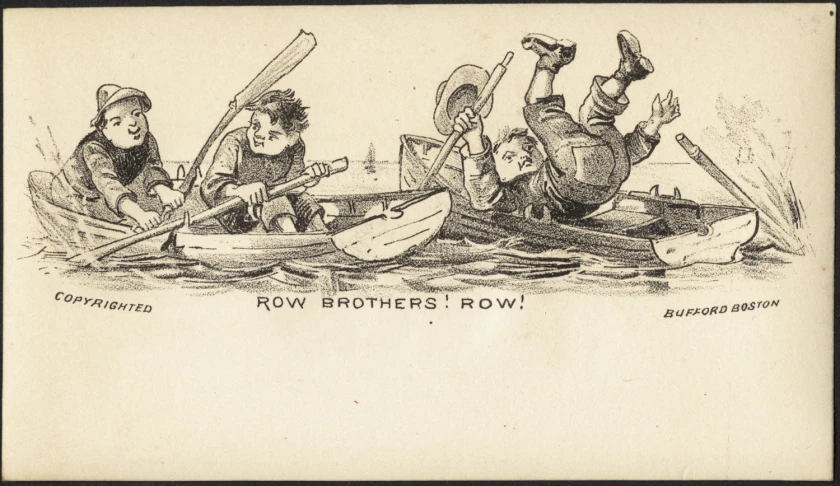 a political cartoon with people in a row boat