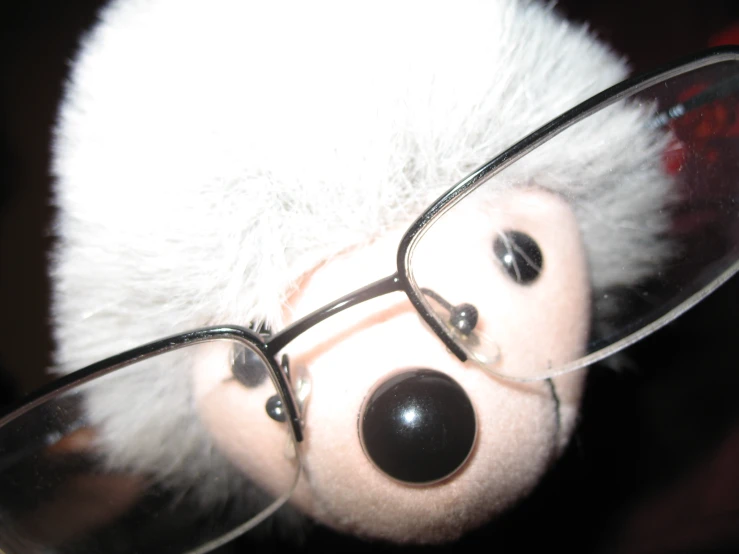 a very cute looking teddy bear wearing glasses