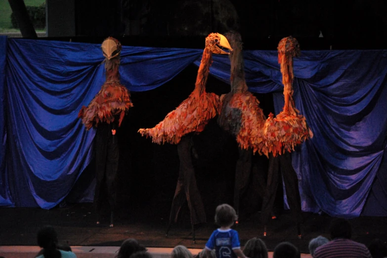some strange looking birds on stage for show