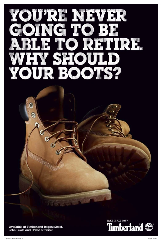 a poster advertising timber, a boot and some text