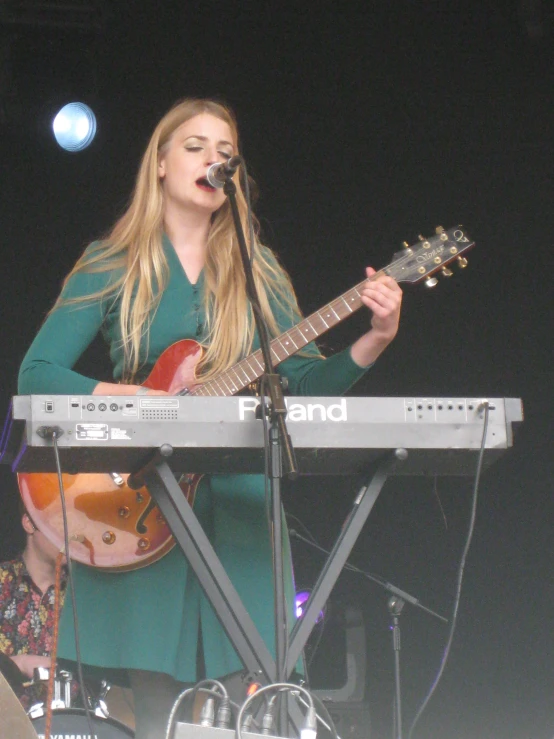 a beautiful blonde haired woman playing a musical instrument