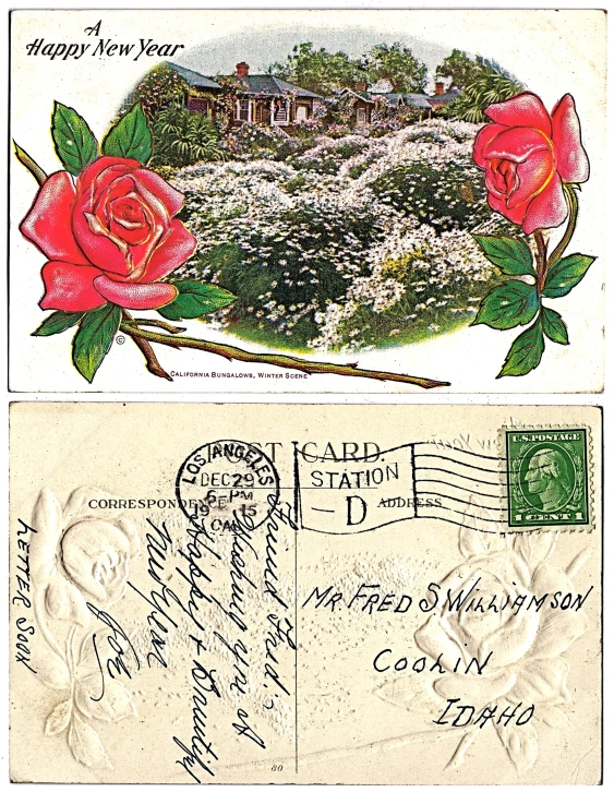 an old postcard with roses on the bottom