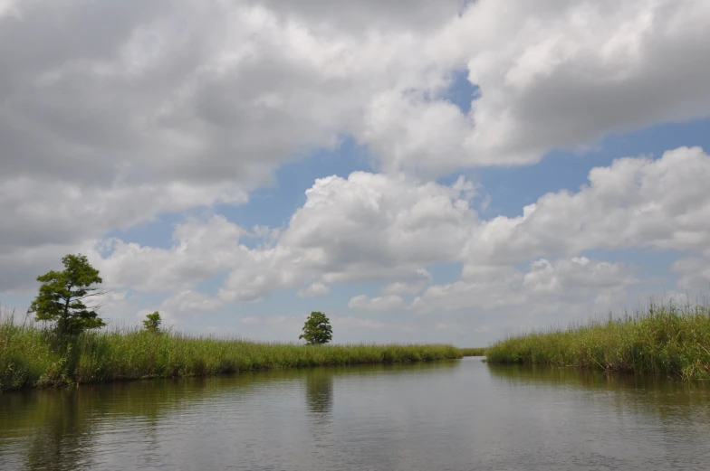 a river with a few clouds and some trees