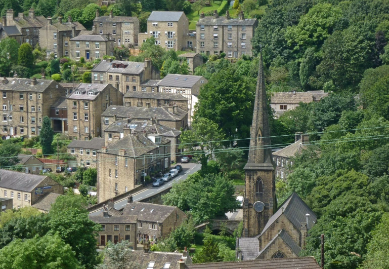 an old european village with steeples and small church spires