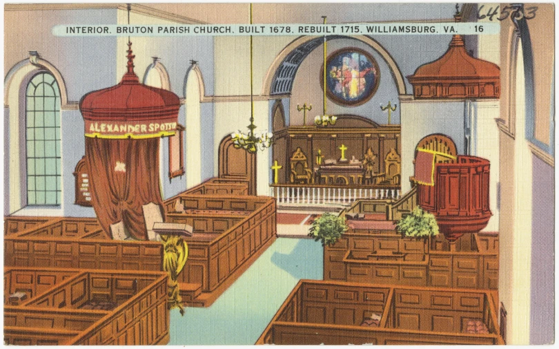 a large church filled with wooden benches