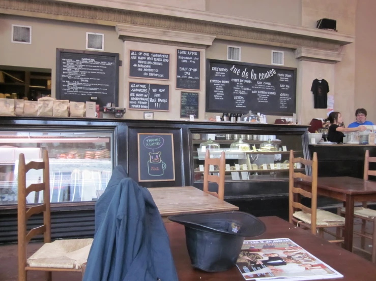 the tables are covered with items in front of the menus