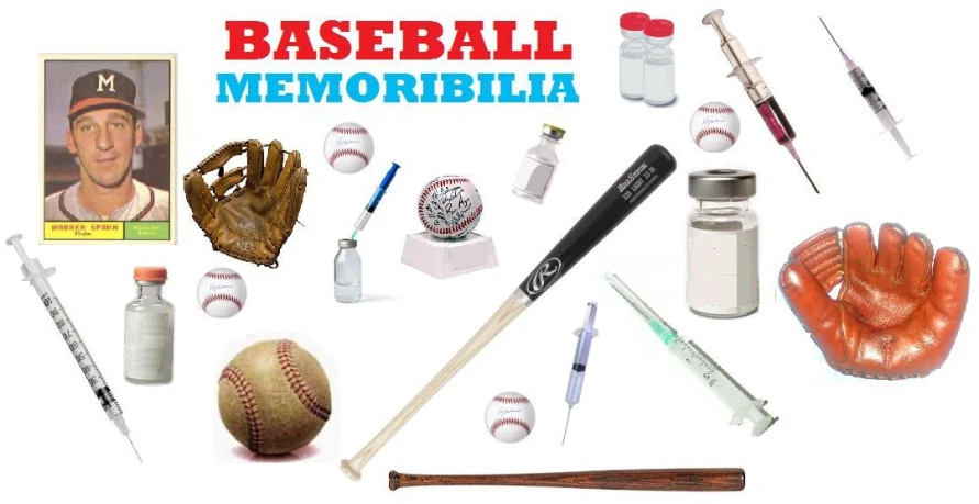 an assortment of sports memorabilia, items and baseball bat