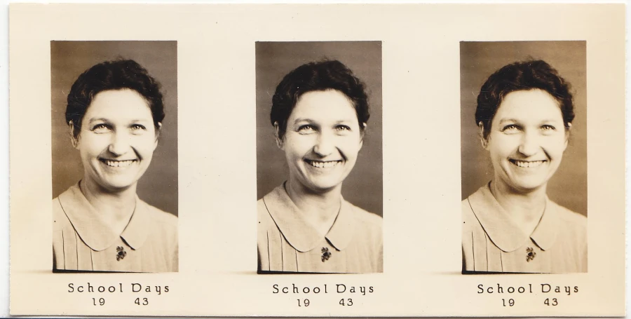 three vintage school portraits showing the women on their left and right sides