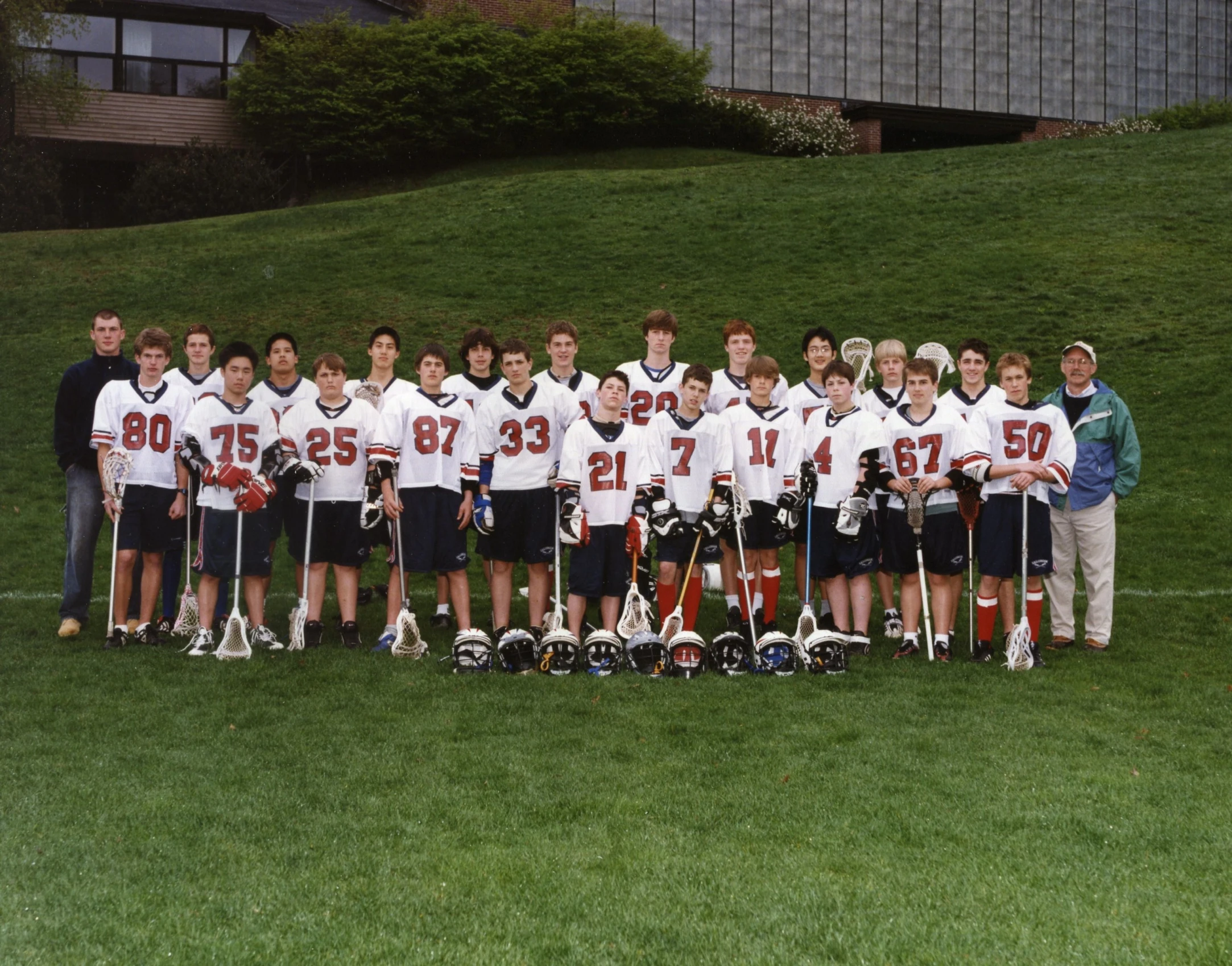 this is a po of a group of young men and woman lacrosse teams
