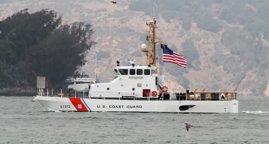 a boat with a flag on top of it in the water