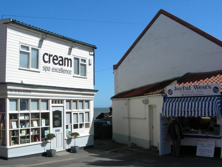 the front of an older shop on a city street