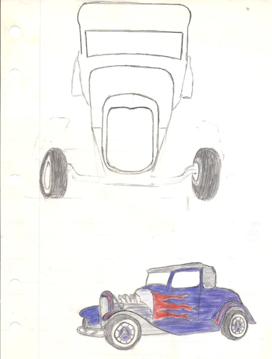 an illustration showing different types of cars on paper