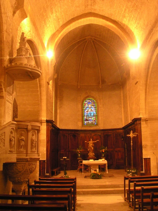 a view from the front of a church looking toward the alter