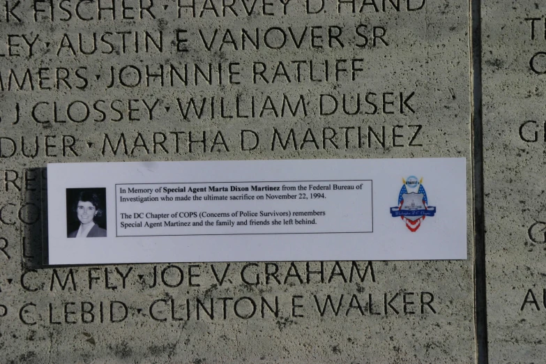 the name plate of an award recipient at the world war i memorial