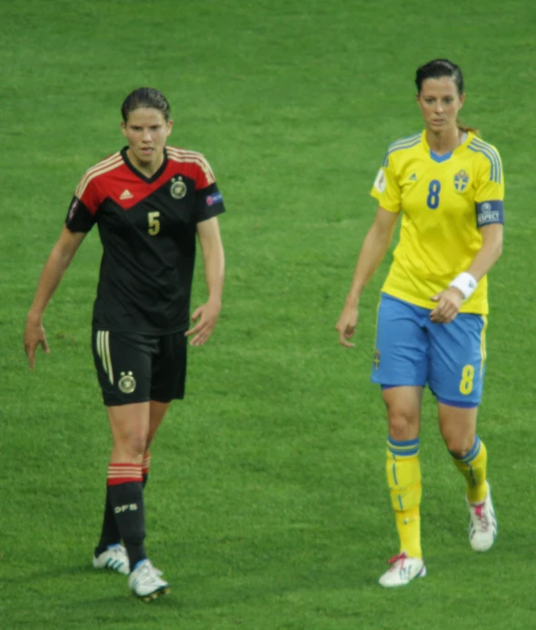 a soccer game in progress, the ball is near the opposing player