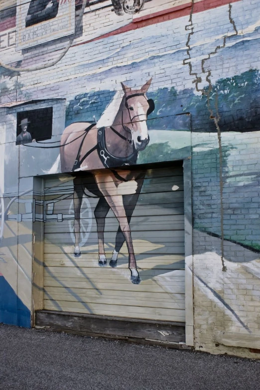 mural on wall with horse walking outside at the top