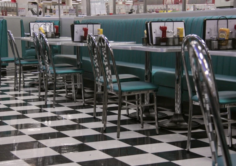 several empty diners with their tables lined up