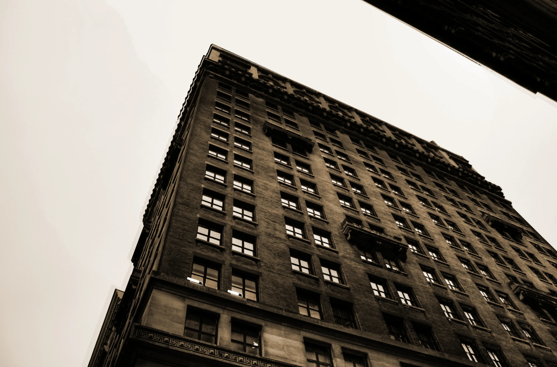 the view of an old building from below