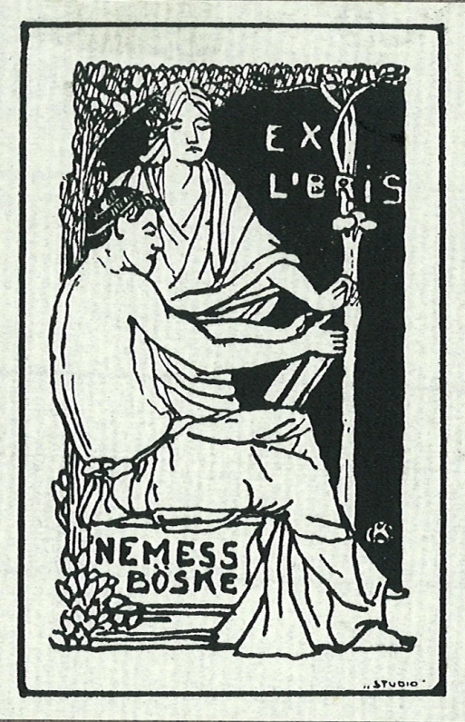 a stamp with a person kneeling next to another person holding a cross