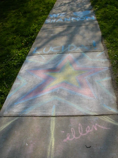 there is a sidewalk that has been drawn with chalk