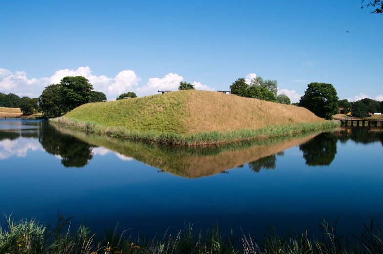 the island is near a small lake in the countryside