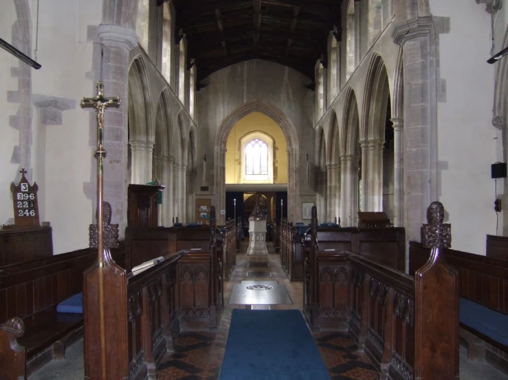 an interior view of a large church that looks very old