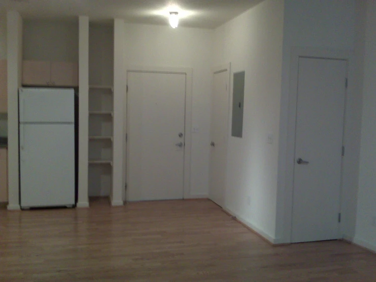 empty living room with wood floor and white walls