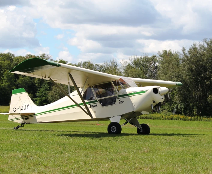 an airplane is parked in a field with grass