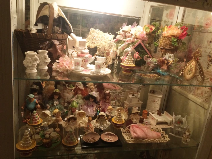 a display case filled with various types of assorted items