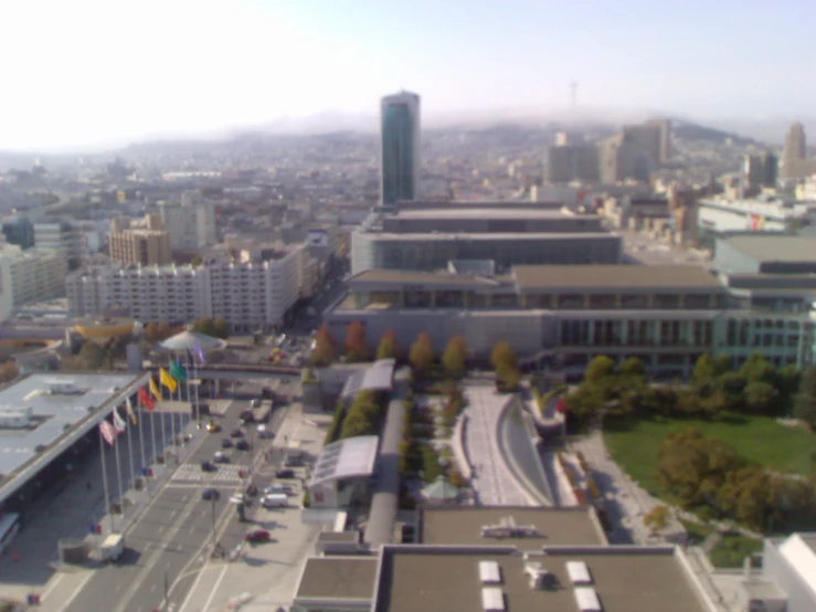 view from top of a building looking over a road